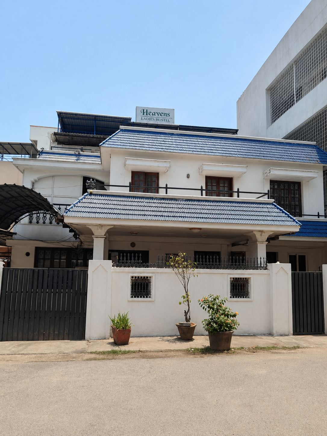 Street-side exterior view of the hostel building